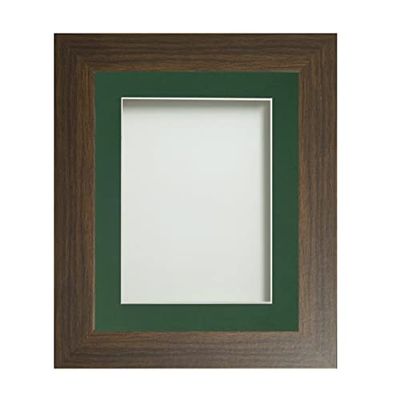 Frame Company Watson Brown Picture Photo Frame fitted with Perspex, 9x7 inch with Bottle Green Mount for image size 6x4 inch