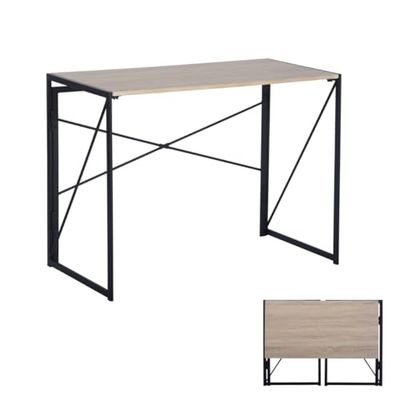 FurnitureR Folding Computer Table, Small Space Foldable Desk, MDF & Metal Frame, Portable Desk for Home Office, Writing Workstation for Living Room, Bedroom, Dormitory, 100x50x75.5cm, Oak