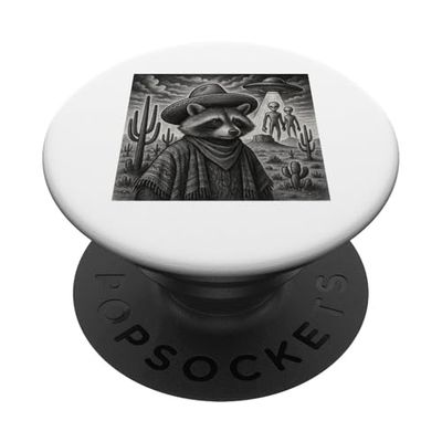 Raccoon Alien UFO Funny Raccoon Poncho Retro Hombres Mujeres PopSockets PopGrip Adhesivo