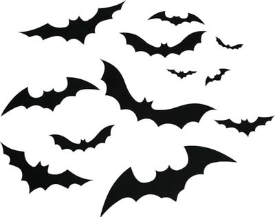FIESTAS GUIRCA | 12 Black Bat Silhouettes (10-30 cm) - Wall, Door and Window Decoration for Halloween and Horror Parties - Ideal Accessory for Celebrations and Events - Black