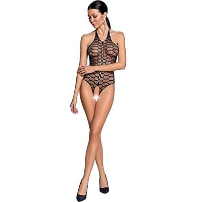 PASSION WOMAN BODYSTOCKINGS Passion Woman BS087 Sous-vêtements érotiques en cuir et latex pour femme Noir Taille unique