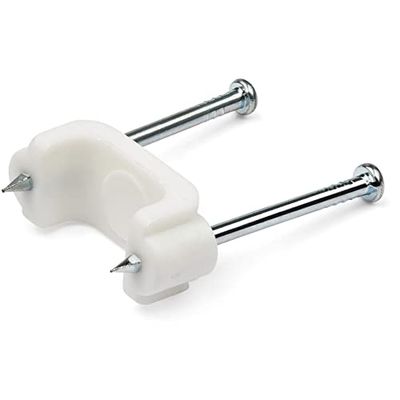 Lot de 100 Clips de câble avec Clous – Deux Clous en Acier – Pinces réutilisables – Brique/cloison sèche – Câble Ethernet/AV/coaxial – Attaches de câble de Montage – Blanc – TAA (CBMDNMCC1)