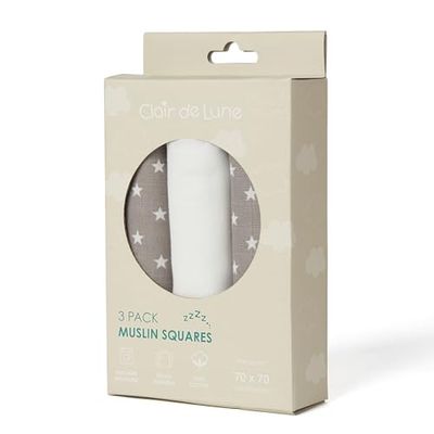 Clair de Lune 3 Pack Star Muslin Squares - 70 x 70 cm