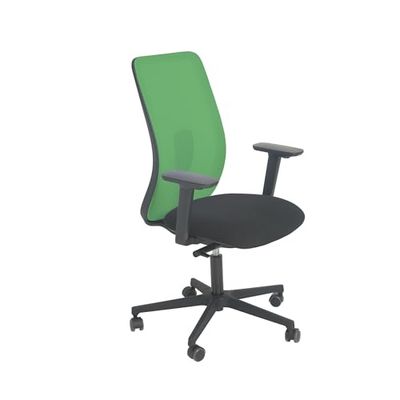 Real Piel RP Real Work Ergonomische bureaustoel van ademende netstof, draaibaar, kantelbaar, met hoogte en verstelbare armleuningen, basis met wielen, zwart + groen, Italiaans product