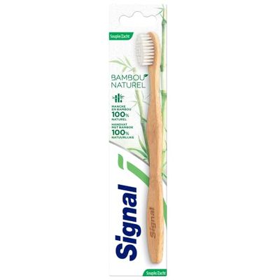 SIGNAL - Brosse à Dents Bambou Naturel - Brossage confortable & efficace - Nettoyage en douceur - emballage en carton - Souple x1