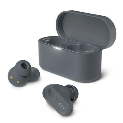 Philips TAT3509GY True Wireless Bluetooth sluchawki z redukcja szumów - Male wkladki, naturalny dzwiek, dynamiczny bas, kieszonkowe etui, wyrazne rozmowy, idealne do dojazdów i cwiczen - Szare, Grey