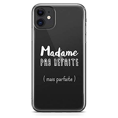 Zokko fodral iPhone 11 "Madame Not Refabriced" - mjukt genomskinligt bläck vitt