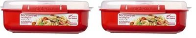 Sistema Rectangle Microwave Container | 1.25 L | BPA-Free | Red/Clear (Pack of 2)