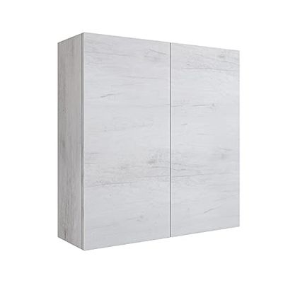 Mama Store Armadio Pensile 2 Ante e Sistema Aperto Apertura Push and Pull, Laminato, Rovere Bianco L 68 x 22 x 71 cm, Legno ingegnerizzato, 68 X P. 22 X H. 71 CM