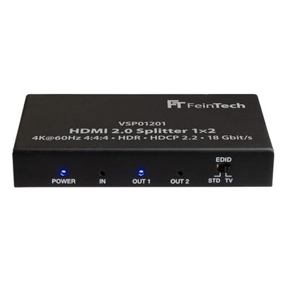 FeinTech VSP01201 HDMI 2.0 Splitter 1x2 distribuidor UHD 4K@60Hz YUV 4:4 HDR HDCP 2.2 EDID 18 Gbps