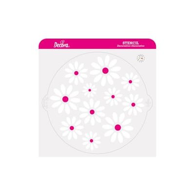 Decora 9270951 Pochoir décoratif Marguerites, Ø 25 cm, en plastique alimentaire, pour réaliser des dessins sur gâteaux, friandises et biscuits. Fabriqué en Italie