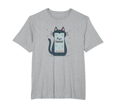 Asistente de ronroneo: Lindo diseño de teléfono Inteligente de Gato para Amantes de Las Camiseta, Hombre Tallas Grandes, Gris Jaspeado, 3X Alto