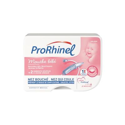 Prorhinel Mosca de bebé manual ergonómico, seguro e higiénico, reduce el riesgo de sinusitis y otitas, fabricado en Francia