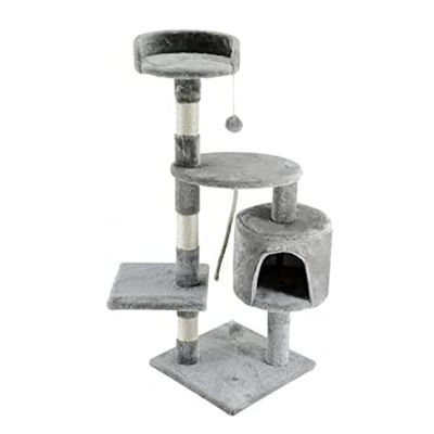 Mobiclinic, Rascador árbol para Gato, Modelo Silvestre, Mediano, Escalar, 3 Alturas, Soporta hasta 10 kg, con Plataformas y refugios, Juguete desestresante, Cuerda de sisal, Gris Claro