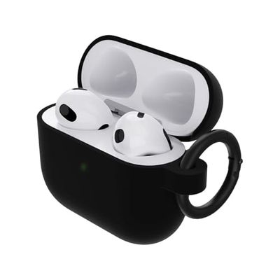 Otterbox Funda Soft Touch para AirPods 3.ª gen 2021, Restistente a Caídas y Golpes, Ultra fina, Protege contra Arañazos y Rasguños, Incluye Mosquetón, Negro