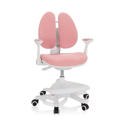 hjh OFFICE 736415 Chaise pour des Enfants Kid Wing Tissu Rose Repose-Pieds pratiquement réglable en Hauteur, pivotant