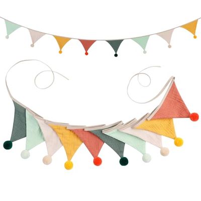 Romon Guirlande de Fanions, 2.6 M Guirlande Fanions Tissus Coton Bannière de Drapeau Triangulaire en Tissu Banderole Chambre d'enfant, Décoration Chambre Enfant Bébé à Suspendre Guirlandes pour Fêtes