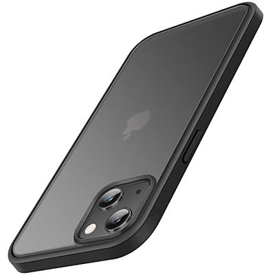 TENDLIN Compatibel met iPhone 14 hoesje doorschijnende matte harde achterkant met zachte siliconen bumper comfortabel hoesje (zwart)