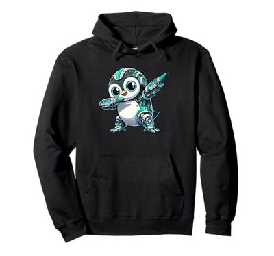 Cool Cartoon Robot Penguin Astronaut Dabbing Mech Pullover Hoodie