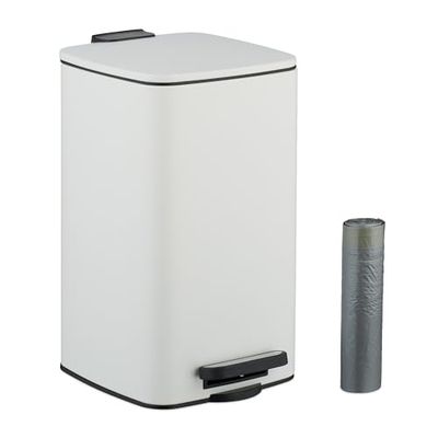 Relaxdays Pattumiera per Cosmetici, 8 l, con abbassamento Automatico, Secchio Interno Rimovibile, in Metallo, con Sacchetto per la Spazzatura, Colore: Bianco