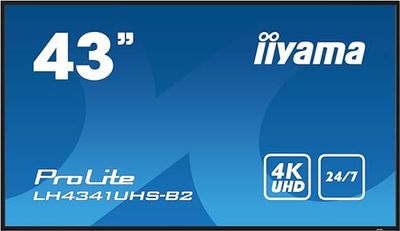 iiyama ProLite LH4341UHS-B2 - Display digitale per segnaletica IPS, 108 cm, 42,5", 4 K, UHD VGA, HDMI, audio/uscita USB2.0, RS-232c RJ45, lettore multimediale 24/7, colore: Nero