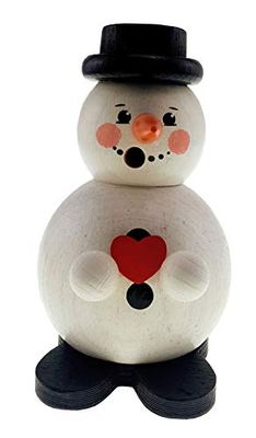 Hess Holzspielzeug 40003 - Fumeur à Billes en Bois, Bonhomme de Neige avec cœur, env. 12 cm, décoration pour la période de l'Avent et de Noël des Monts Métallifères, Blanc.
