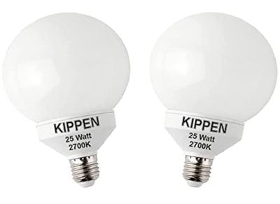 kippen 1414DK - Confezione 2 pezzi di Lampade a Risparmio Energetico Modello Globo, 25 Watt. Luce Calda 2700K. Attacco E27