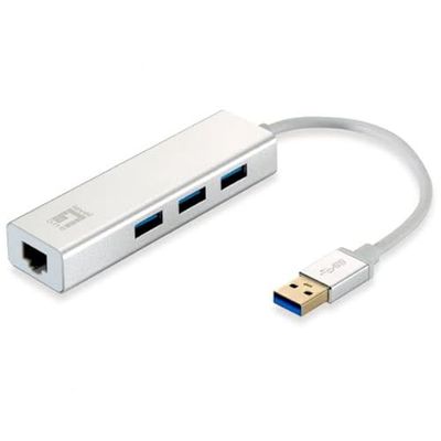 Adaptador - Adaptador USB 3.0 a gigabit ethernet rj45 con 1 Puerto gigabit y 3 Puertos USB 3.0, Permite conexión rápida y eficiente.