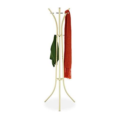 Relaxdays Coat Metal, Free Standing Jacket Rack, with 9 Hooks, Clothes Storage, HxWxD: 184 x 61 x 54.5 cm, White, Steel