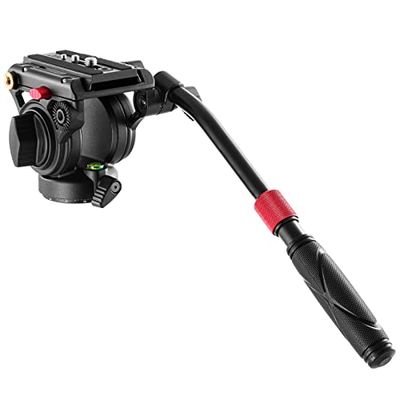 NEEWER Testa Fluida per Treppiede Video in Metallo con Piastra a Sgancio Rapido, Manopola Telescopica & Base Panoramica con Scala (⌀55mm), Massima Portata 6kg, GM001