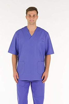 Gima - 100% coton de qualité supérieure, unisexe, col en V, demi-manche rond, ligne professionnelle, pour médecins, vétérinaires, infirmières et personnel de santé, bleu (indig), XL