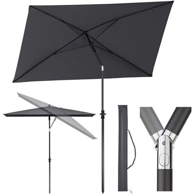 Sekey Parasol met beschermhoes, balkonscherm, tuinscherm, terrasparasol, zonbescherming UPF50+, kantelbaar, in hoogte verstelbaar, rechthoekig, donkergrijs