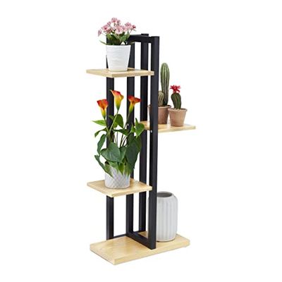 Relaxdays Scaffale Portavasi, 4 Ripiani Quadrati, Mobile Portafiori Metallo, 93x42,5x22,5 cm, Tavolino, Marrone Chiaro, Acciaio, 93 x 42.5 x 22.5 cm