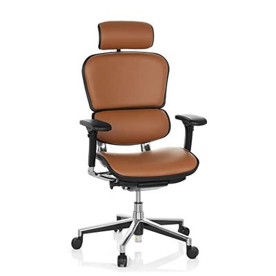 hjh OFFICE 652251 Silla de Ejecutivo ERGOHUMAN Cuero Marrón Claro, Silla de Oficina, Silla giratoria ergonómica, Soporte Lumbar Flexible