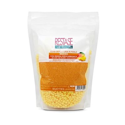 RESTASE | Cera Depilatoria in Perle Mango 500 gr, Senza Strisce, con Resina Idrocarbonica, Adatta a Tutti i Tipi di Pelle per una Depilazione Dolce e Efficace