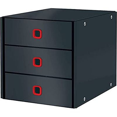 Leitz Click & Store Förvaringsbox med 3 Lådor, A4-format, Förvara Viktiga Papper och Dokument, Hopfällbart Lådskåp i Kartong För Hemmet / Arbetsplatsen, Cosy-kollektionen, Mörkgrå, 53680089