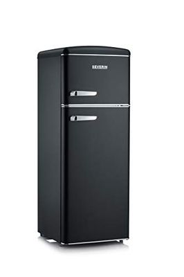 SEVERIN - Frigorífico combi retro de 206 L, frigorífico y congelador combinado de 2 puertas, altura 146 cm, bajo consumo y silencioso, negro, RKG 8932