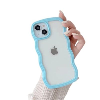 Yooface Cover in silicone trasparente per iPhone 14, motivo: Onda, resistente agli urti e alle cadute, colore: Blu