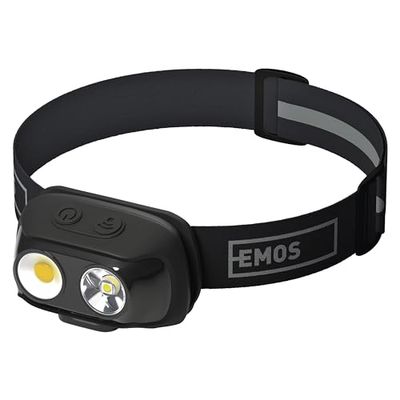 EMOS Lampada frontale a LED ricaricabile, 7 modalità di luce, bianco neutro e bianco caldo, rilevatore di movimento, 6,5 pezzi, durata luminosa, luminosità 500 lm, portata 130 m, COB LED per esterni