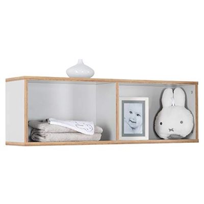 roba Étagère Murale pour Chambre Enfant Caro - Longueur 90 cm - 2 Niches - Bibliothèque Murale - Gris Clair/Décor Bois