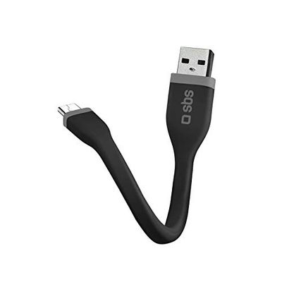 SBS Micro Cavo Dati e Ricarica, Lunghezza 12 cm, Connettori USB, Micro USB, Finitura Piatta Antigroviglio, per Smartphone, Tablet, Laptop, Pc, Nero