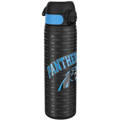 ion8 NFL Panthers Botella de agua de acero ligera, 600 ml/20 oz, sin aislamiento, a prueba de fugas, fácil de abrir, cierre seguro, apta para lavavajillas, tapa abatible, cabe en portavasos