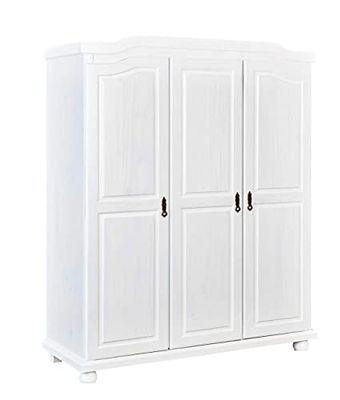 Inter Link - Armário - 3 portas - 5 espaços - Com espaço para pendurar - Armário de pinho maciço - Envernizado branco - Largura: 150 cm Fundo: 56 cm Alto : 180 cm - Bastian