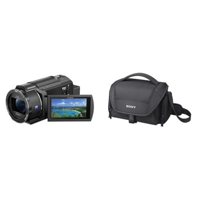 Sony FDR-AX43AB – Videocamera 4K - Exmor R CMOS Sensor, Modalità registrazione: XAVCS 4K 3840 x 2160, Nero & LCS-U21 Custodia morbida per fotocamera o videocamera e accessori, Nero