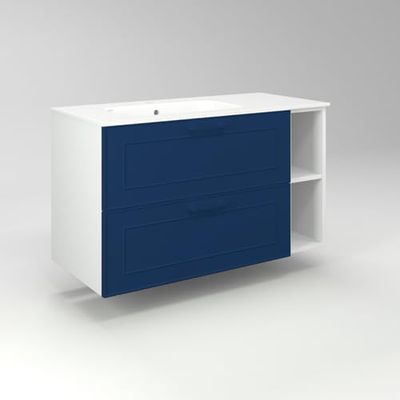 Diventa Modello Diva Frame, Mobile Bagno sospeso 100cm con 2 cassetti e 2 vani a giorno, lavabo dal design moderno, colore blu e bianco