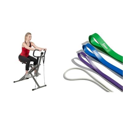 Sunny Health and Fitness Row-N-Ride™ PRO Squat Assist Trainer, Rowing Machine w/Digital Monitor + Versatile Resistance Bands (Single or Combination Set) - 4.5-35kg Combo