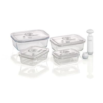 Caso 1197 Vacuum Fresh Container Set, Square, Glass Plastic, Transparent