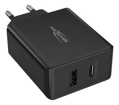 Ansmann Caricatore USB a 2 porte da 45 W - USB C con Quick Charge 3.0 e Power Delivery Caricatore PD con controllo intelligente della carica per smartphone, tablet, laptop Caricatore per la casa 247PD