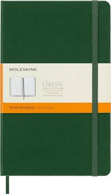 Moleskine Classic Ruled Paper Notebook, Hard Cover and Elastic Closure Journal, Color Myrtle Green, Size Large 13 x 21 cm, 240 Pages