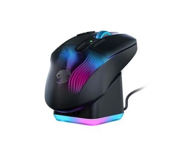 Roccat Kone XP Air – Souris Gaming sans-fil, Capteur Optique 19K DPI, 100h d’autonomie, Station de charge RGB, éclairage AIMO RGB, Noir